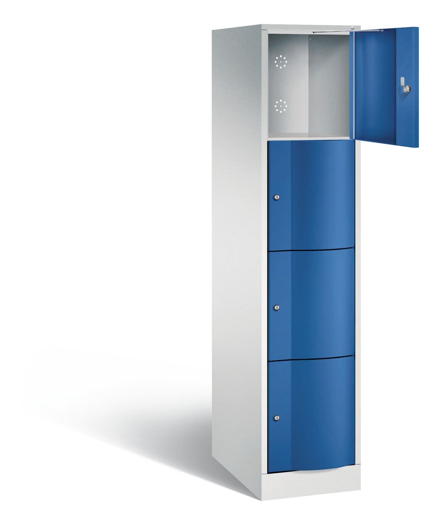 Schließfachschrank, Fächerschrank, vandalismusresistent, 1 Abteil, 4 Fächer, 1.950 x 396 x 640 mm (HxBxT), Korpus lichtgrau, Tür lichtgrau