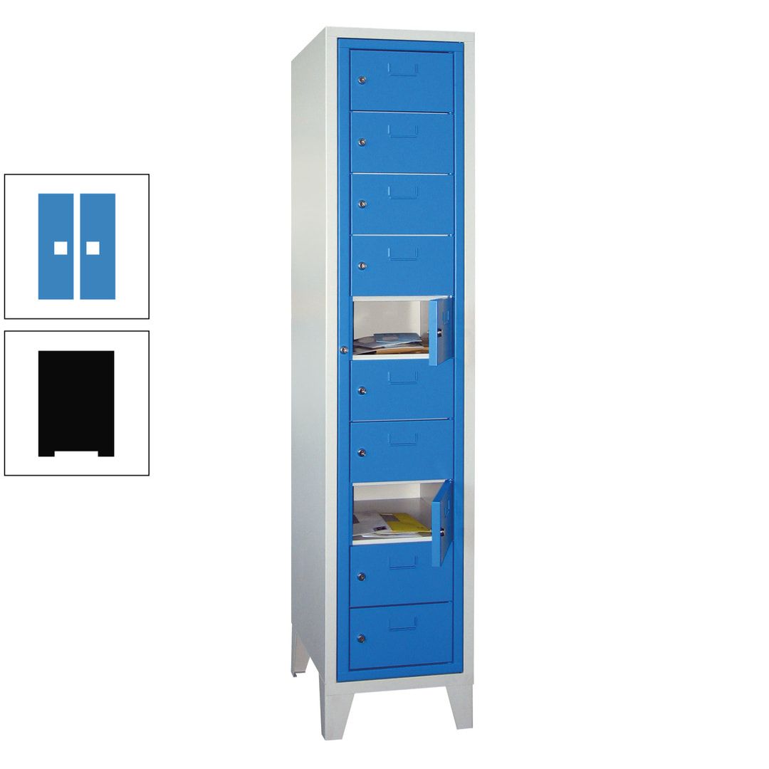 Schließfachschrank - Wäscheausgabeschrank - 10 Fächer a 315 mm - 1.850x400x500 mm (HxBxT) - Füße - Zylinderschloss - anthrazitgrau
