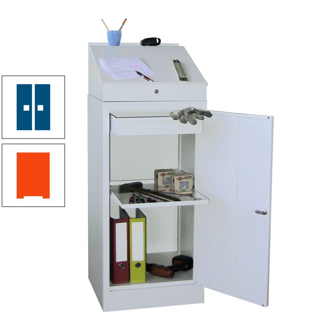 Stehpult mit Schrank - Vollblechtür - Zylinderschloss - 1 Einlegeboden, 1 Schublade - 1.270x500x500 mm (HxBxT) - anthrazitgrau
