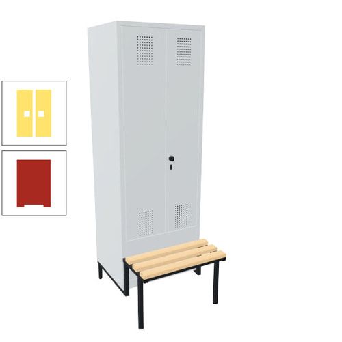 Doppel-Spind, Garderobenschrank, Buche Sitzbank integriert, 2 Abteile a 400 mm, Korpus anthrazitgrau, Tür anthrazitgrau, 1.850 x 800 x 815 mm (HxBxT)