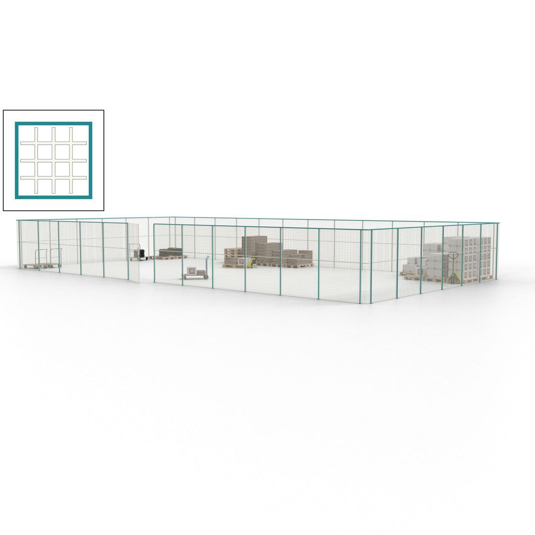 Maschinen Schutzgitter - Hallentrennwand - Sicherheitszaun - Tür - 54 m - 2.200 x 18.400 x 9.400 mm (HxBxT) - enzianblau