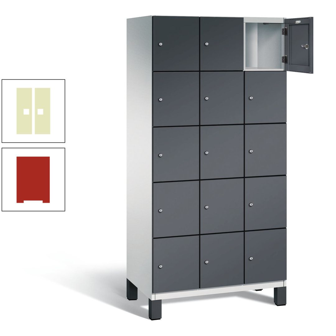 Fächerschrank, Stahlschrank, 15 Fächer, Türöffnungsbegrenzer, Füße, 1.980 x 900 x 525 mm (HxBxT), Korpus anthrazitgrau, Front anthrazitgrau