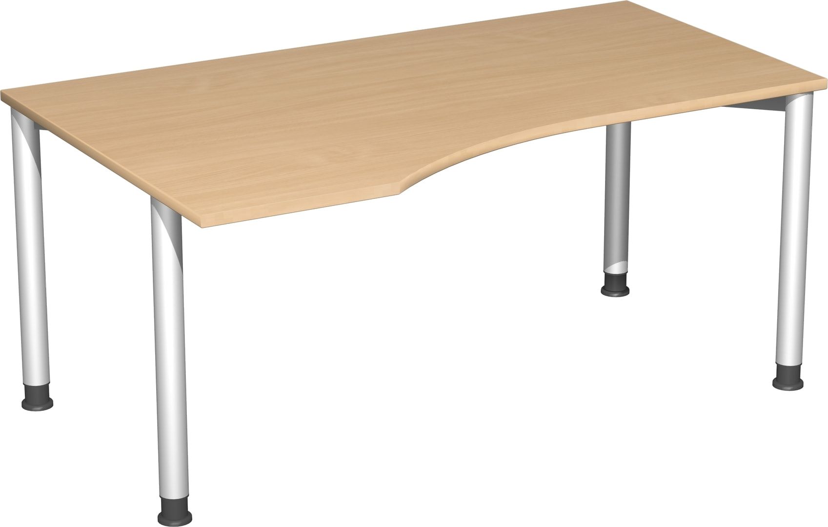 Eckschreibtisch mit einseitig verkürzten Füßen, 4-Fuß Flex, Ecke links, Höhe 680-800 mm, 1.600 x 1.000 mm (BxT), Gestell anthrazit, Ahorn