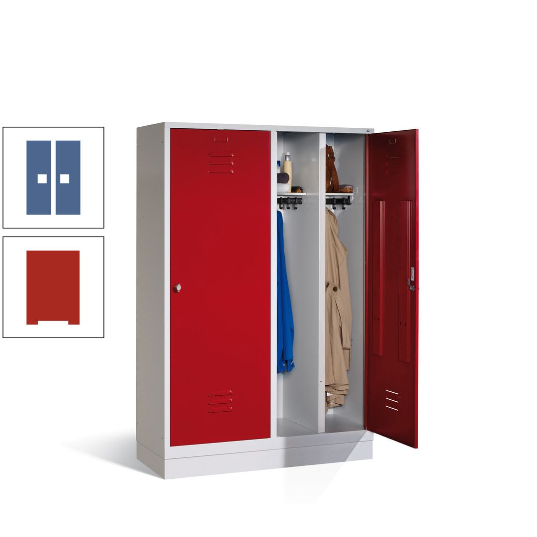 Doppel-Spind mit Großtüren, Garderobenschrank mit Sockel, 4 Abteile a 300 mm, Korpus anthrazitgrau, Tür anthrazitgrau, 1.800 x 1.190 x 500 mm (HxBxT)