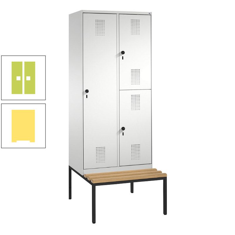 Garderobenschrank, Spind ein- und doppelstöckig Sitzbank, 2 Abteile, 3 Fächer, 2.090 x 800 x 500 mm (HxBxT), Front anthrazitgrau, Korpus anthrazitgrau