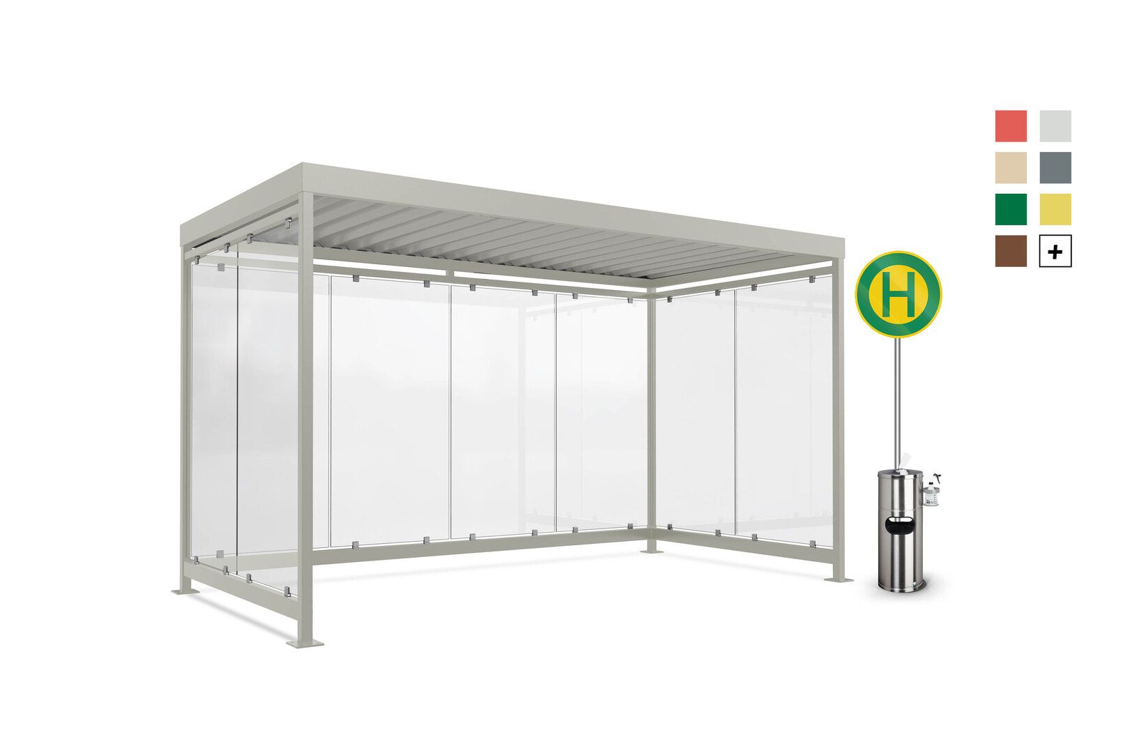 Fahrradunterstand, Raucherunterstand, Bausatz, 12-13 Personen, 2.510 x 4.195 x 2.165 mm (HxBxT), 8 Wände, Elfenbein