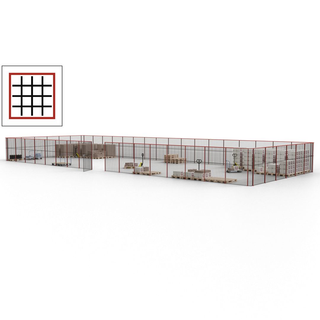 Maschinen Schutzgitter - Hallentrennwand - Sicherheitszaun - Tür - 69 m - 2.200 x 19.900 x 15.400 mm (HxBxT) - enzianblau