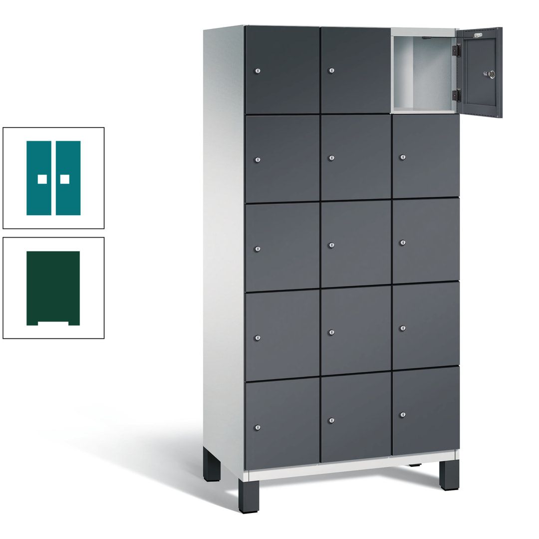 Fächerschrank, Stahlschrank, 15 Fächer, Türöffnungsbegrenzer, Füße, 1.980 x 900 x 525 mm (HxBxT), Korpus anthrazitgrau, Front anthrazitgrau