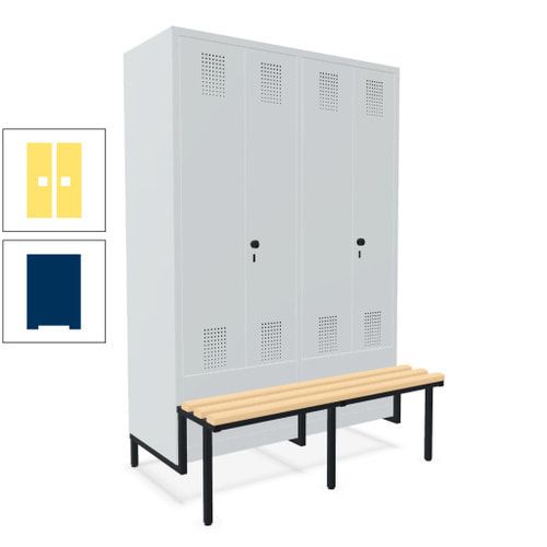 Doppel-Spind, Garderobenschrank, Buche Sitzbank integriert, 4 Abteile 300 mm, Korpus anthrazitgrau, Tür anthrazitgrau, 1.850 x 1.200 x 815 mm (HxBxT)