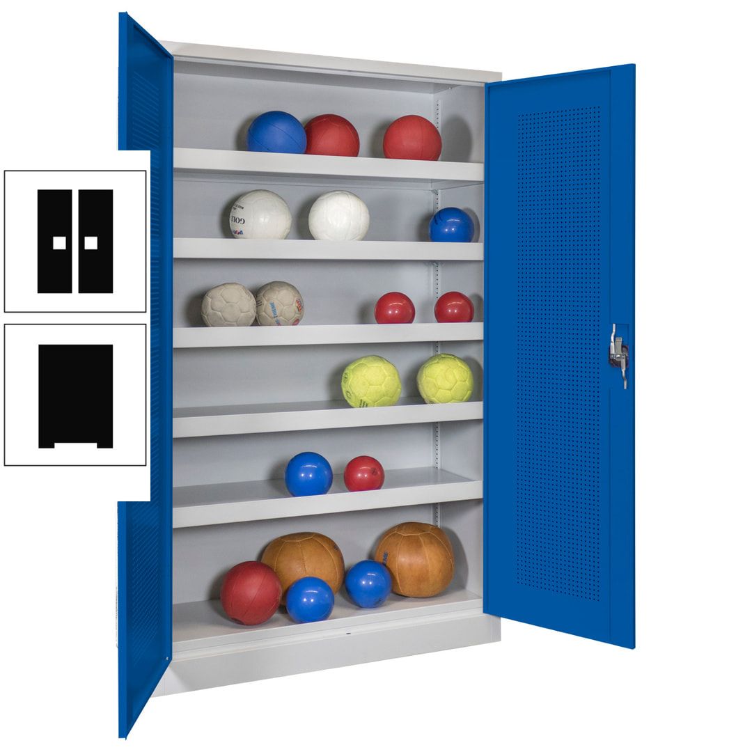 Ballschrank - Lochfeldtüren - 5 Böden - 1.950x1.200x500 mm (HxBxT) - anthrazitgrau