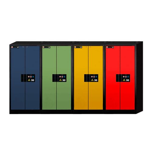 Gefahrstoffschrank - 1.953x893x615 mm - 3 Fachböden - Edelstahl - Lochblech - enzianblau