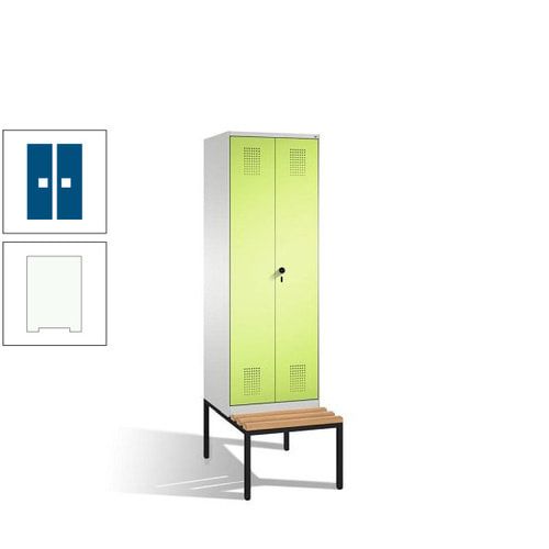 Doppel-Spind, Garderobenschrank, Buche Sitzbank untergebaut, 2 Abteile a 300 mm, Korpus anthrazitgrau, Tür anthrazitgrau, 2.090 x 600 x 815 mm (HxBxT)