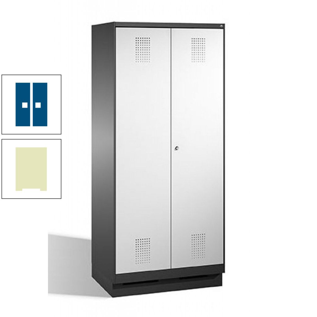 Doppel-Spind, Doppeltüren, Garderobenschrank mit Sockel, 2 Abteile a 400 mm, Korpus anthrazitgrau, Tür anthrazitgrau, 1.800 x 800 x 500 mm (HxBxT)