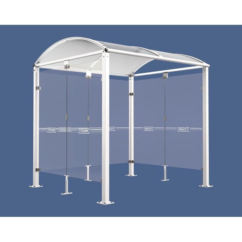 Fahrradunterstand, Fahrradüberdachung, All-in-One + Zusatz, Sicherheitsglas, 2.635 x 5.000 x 2.090 mm (HxBxT), auf Bodenplatten, Farbe enzianblau