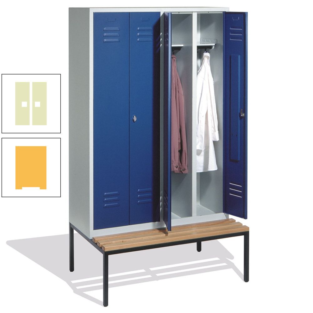 Doppel-Spindschrank, Buche Sitzbank untergebaut, 4 Abteile a 300 mm, Korpus lichtgrau, Tür anthrazitgrau, 2.090 x 1.190 x 815 mm (HxBxT)