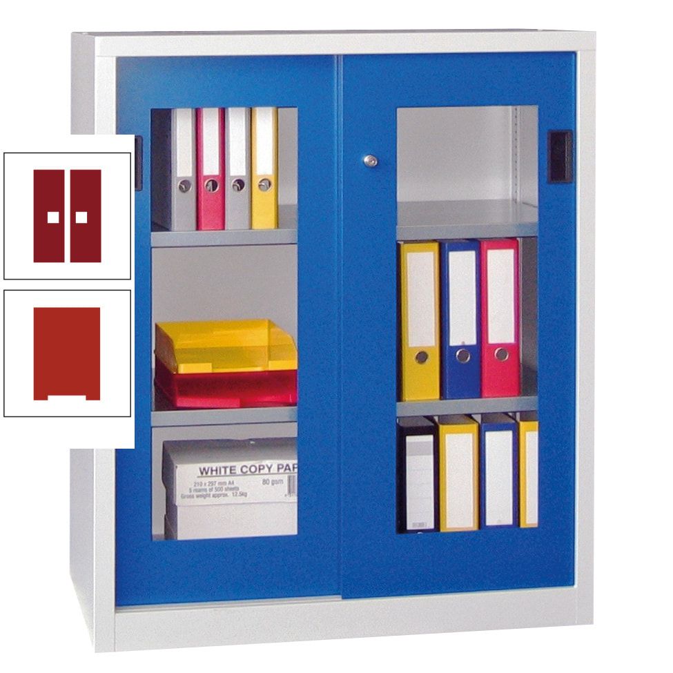 Schiebetürenschrank - Sichtfenstertüren - 1.000x1.000x400 mm (HxBxT) - 2 Böden, gepulvert - Zylinderschloss - anthrazitgrau
