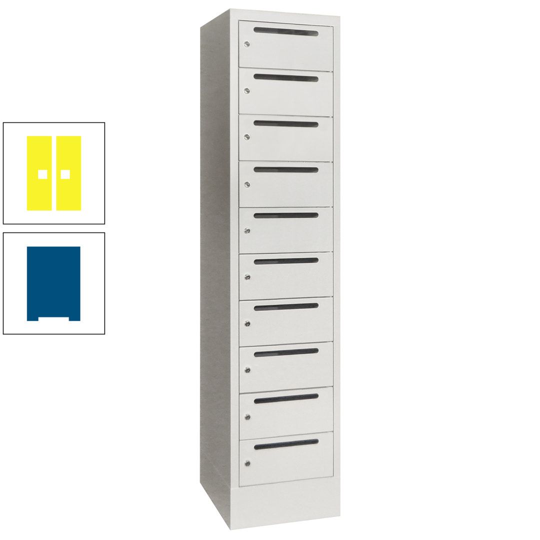 Postverteilerschrank, Schließfachschrank, 1 Abteil a 400 mm, 10 Fächer, 1.850 x 400 x 500 mm (HxBxT), Korpus anthrazitgrau, Front anthrazitgrau