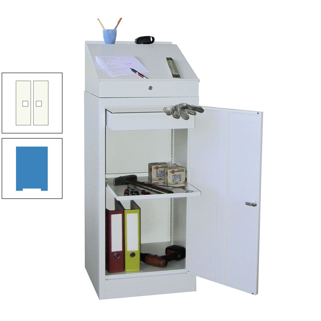Stehpult mit Schrank - Vollblechtür - Zylinderschloss - 1 Einlegeboden, 1 Schublade - 1.270x500x500 mm (HxBxT) - anthrazitgrau
