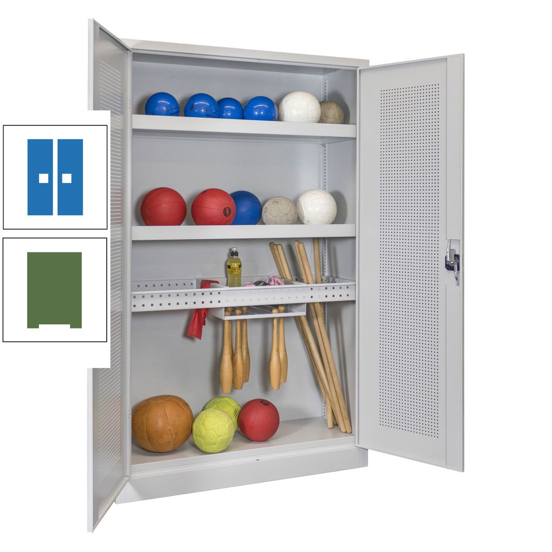 Sportschrank - Lochfeldtüren - Variante 2 - 1.950x1.200x500 mm (HxBxT) - anthrazitgrau