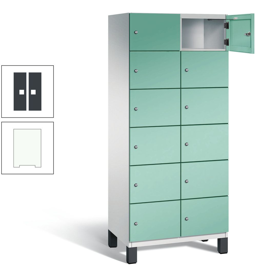 Fächerschrank, Stahlschrank, 12 Fächer, Türöffnungsbegrenzer, Füße, 1.980 x 800 x 525 mm (HxBxT), Korpus anthrazitgrau, Front anthrazitgrau