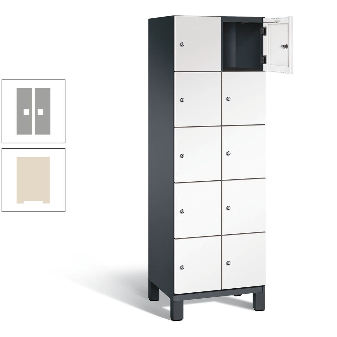 Fächerschrank, Stahlschrank, 10 Fächer, Türöffnungsbegrenzer, Füße, 1.980 x 600 x 525 mm (HxBxT), Korpus anthrazitgrau, Front anthrazitgrau
