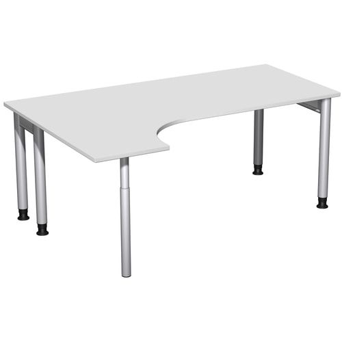 Eckschreibtisch, Ecke links, Füße einseitig verkürzt, 4-Fuß Pro, höhenverstellbar, 680-800 x 1.600 x 1.200 mm (HxBxT), Dekor Ahorn