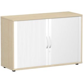 Querrollladenschrank, freistehend, 2 Ordnerhöhen, Schloss, 1 Fachboden 32 mm Raster, 798 x 425 mm(HxT), Rollladen silber, Breite/Korpusfarbe wählbar