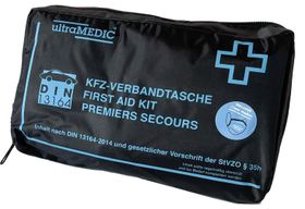 KFZ-Verbandtasche, Auto-Verbandkasten, mit Füllsortiment, DIN 13164, 150 x 220 x 75 mm (HxBxT), Nylon, schwarz