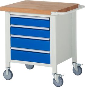Mobile Werkbank - 4 Schubladen - Teilauszug - 120:2 / 150:2 - Höhe 880-1.080 mm - 750 x 700 mm - 450 kg - Buche - Farbe wählbar