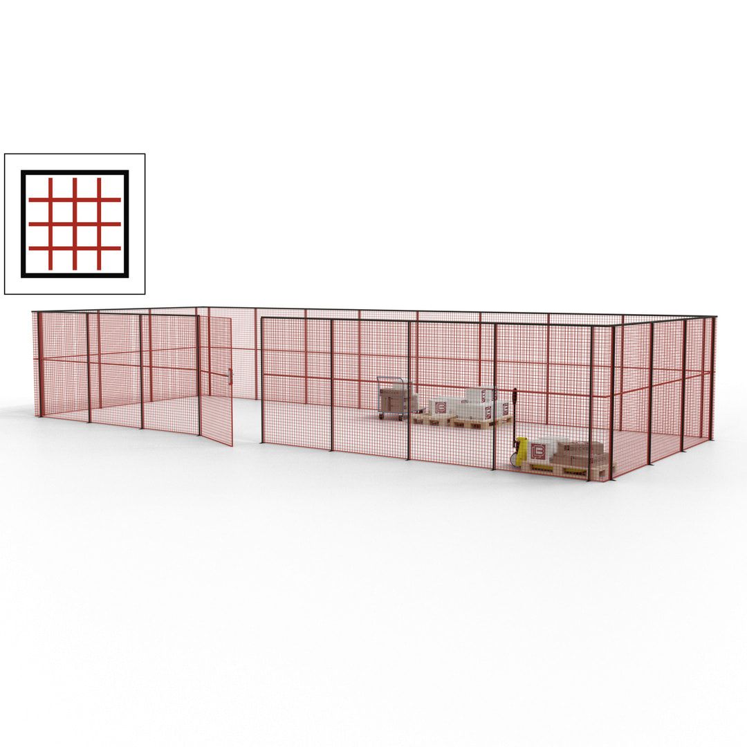 Maschinen Schutzgitter - Hallentrennwand - Sicherheitszaun - Tür - 33 m - 2.200 x 12.400 x 4.900 mm (HxBxT) - enzianblau