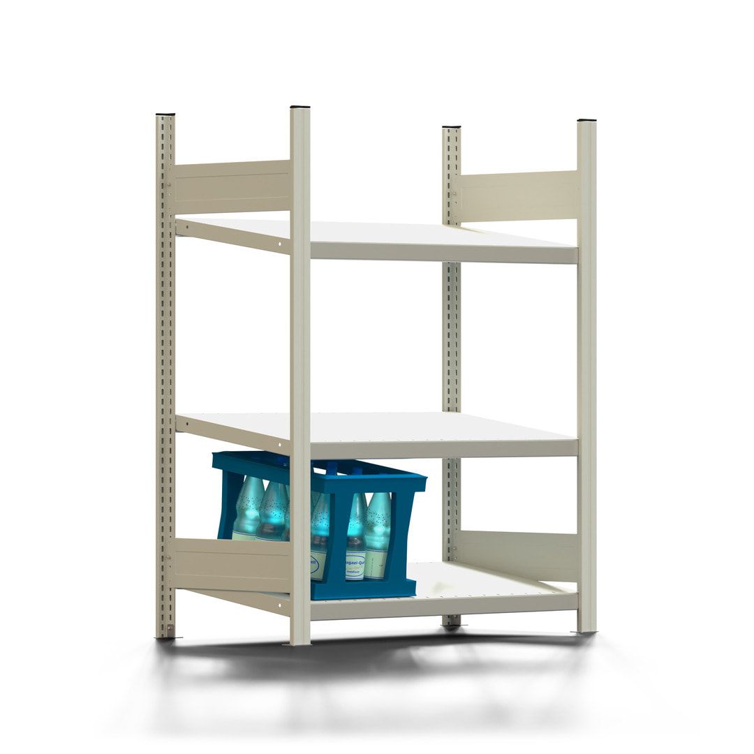 Getränkekistenregal - 150 kg - 1.330 x 976 x 500 mm (HxBxT) - Anbauregal - 3 Schrägböden Span - BERT