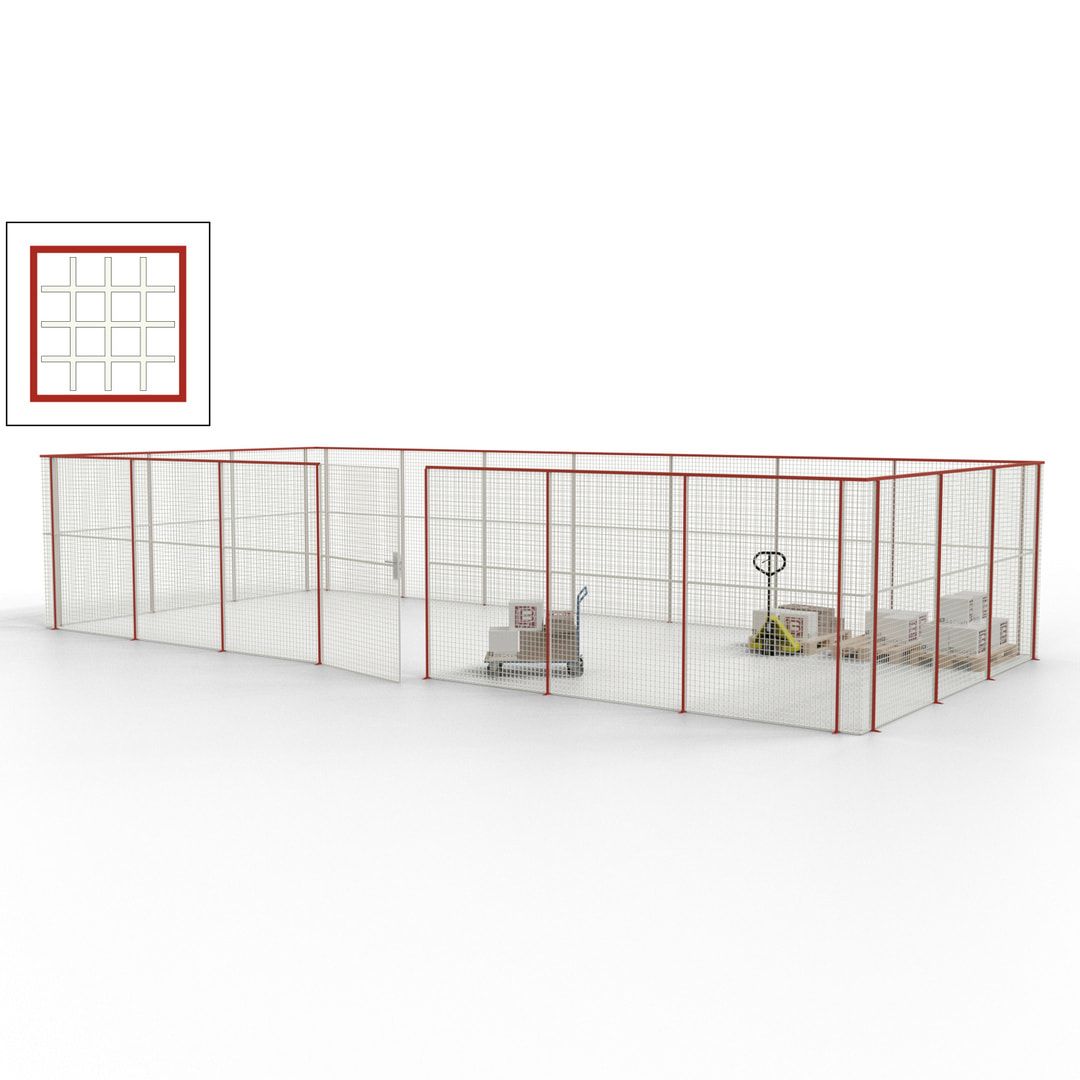 Hallentrennwand - Flügeltür, Gitter - 19 Gitterwände - 2.200 x 10.900 x 4.900 mm (HxBxT) - Perlweiß/reinorange