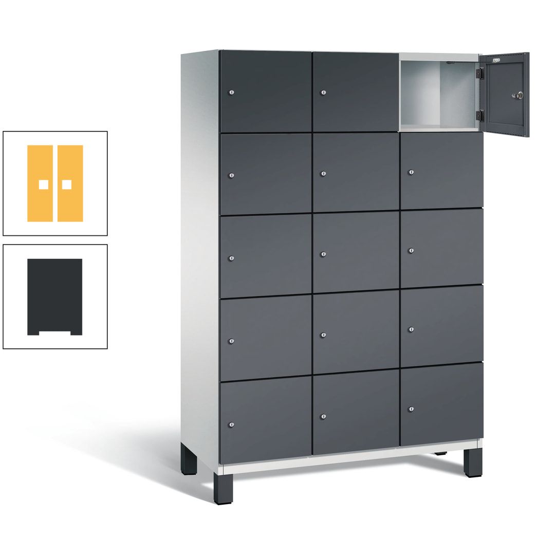Fächerschrank, Stahlschrank, 15 Fächer, Türöffnungsbegrenzer, Füße, 1.980 x 1.200 x 525 mm (HxBxT), Korpus anthrazitgrau, Front anthrazitgrau