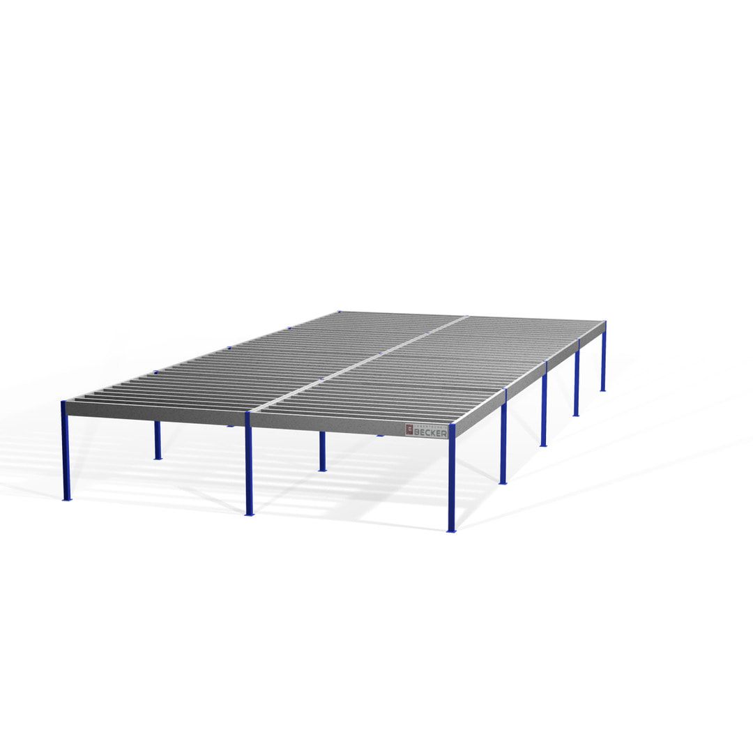 Lagerbühne - 2.100 x 10.000 x 10.000 mm (HxBxT) - 250 kg/qm - mit Böden - Perlweiß (RAL 1013)