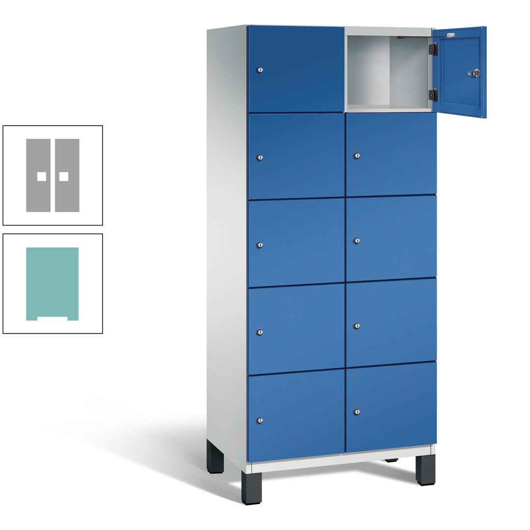 Fächerschrank, Stahlschrank, 10 Fächer, Türöffnungsbegrenzer, Füße, 1.980 x 800 x 525 mm (HxBxT), Korpus anthrazitgrau, Front anthrazitgrau