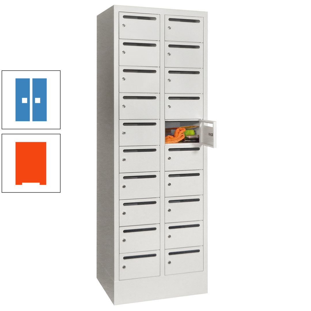 Postverteilerschrank, Schließfachschrank, 2 Abteile a 300 mm, 20 Fächer, 1.850 x 600 x 500 mm (HxBxT), Korpus anthrazitgrau, Front anthrazitgrau