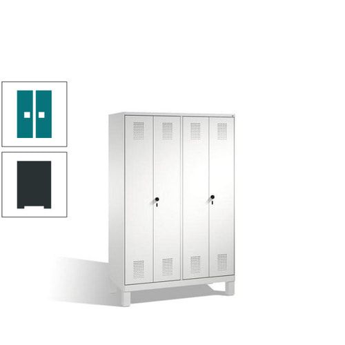Doppel-Spind, Doppeltüren, Garderobenschrank mit Füßen, 4 Abteile a 300 mm, Korpus anthrazitgrau, Tür anthrazitgrau, 1.850 x 1.200 x 500 mm (HxBxT)