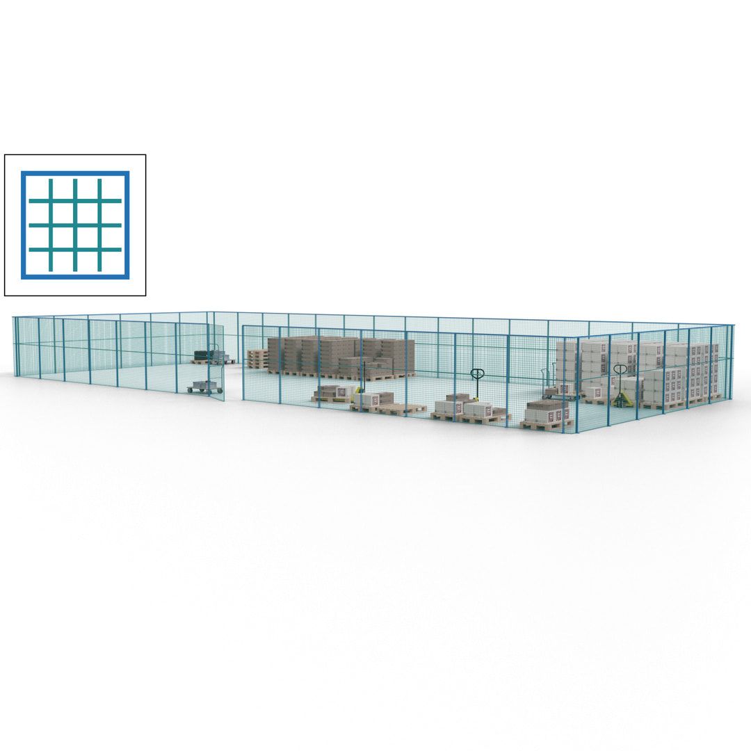 Maschinen Schutzgitter - Hallentrennwand - Sicherheitszaun - Tür - 63 m - 2.200 x 22.900 x 9.400 mm (HxBxT) - enzianblau