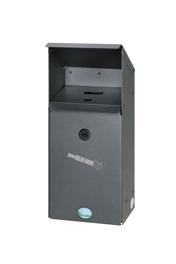 E-Zigarettensammler, abschließbar, Schutzdach, 2 Öffnungen, Frontklappe, pulverbeschichtet, Farbe Eisenglimmer, 423 x 180 x 130 mm (HxBxT)