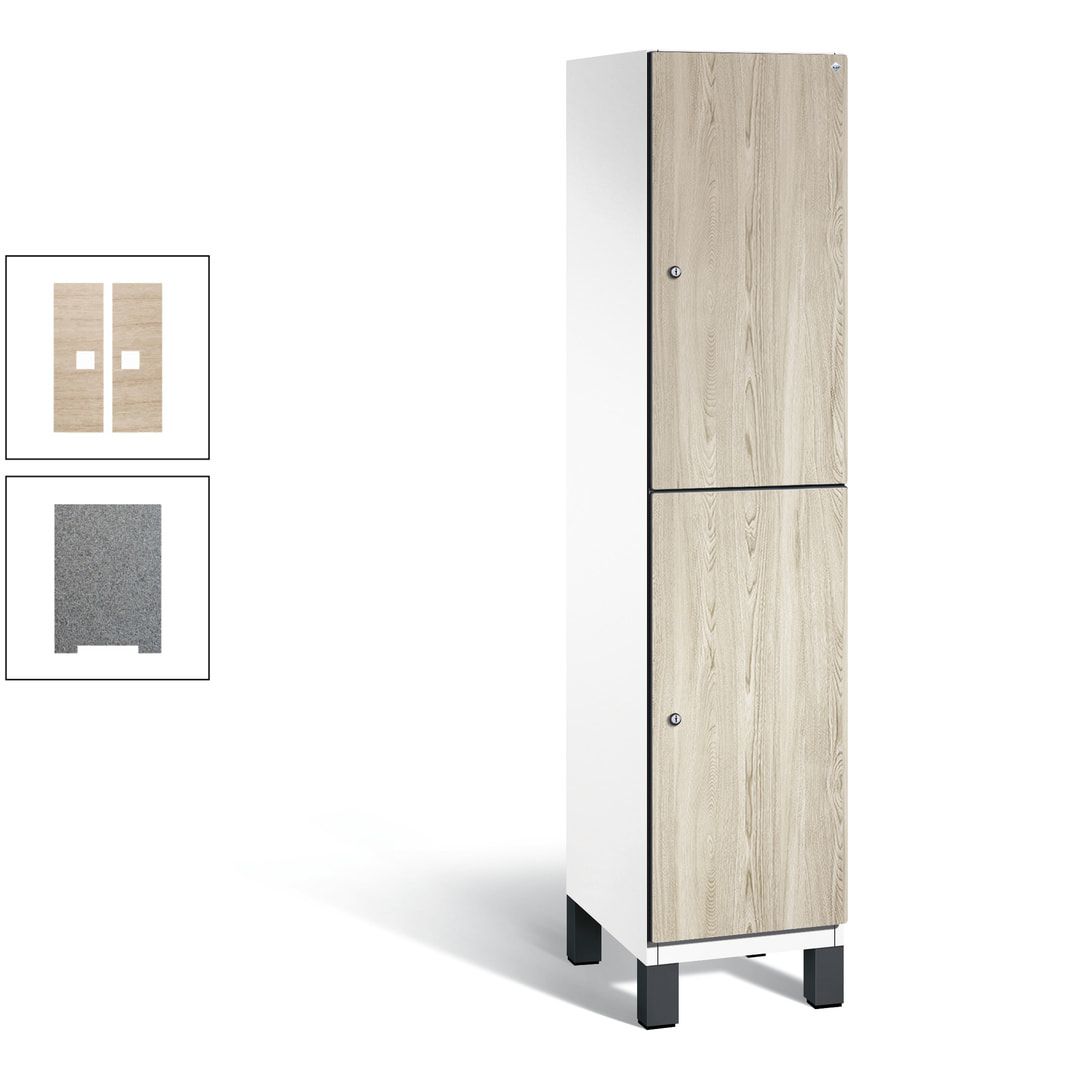 Fächerschrank, Garderobenschrank, mit Füßen, 1 Abteile, 1.980 x 400 x 525 mm (HxBxT), Korpus anthrazitgrau, Tür Donau-Ahorn