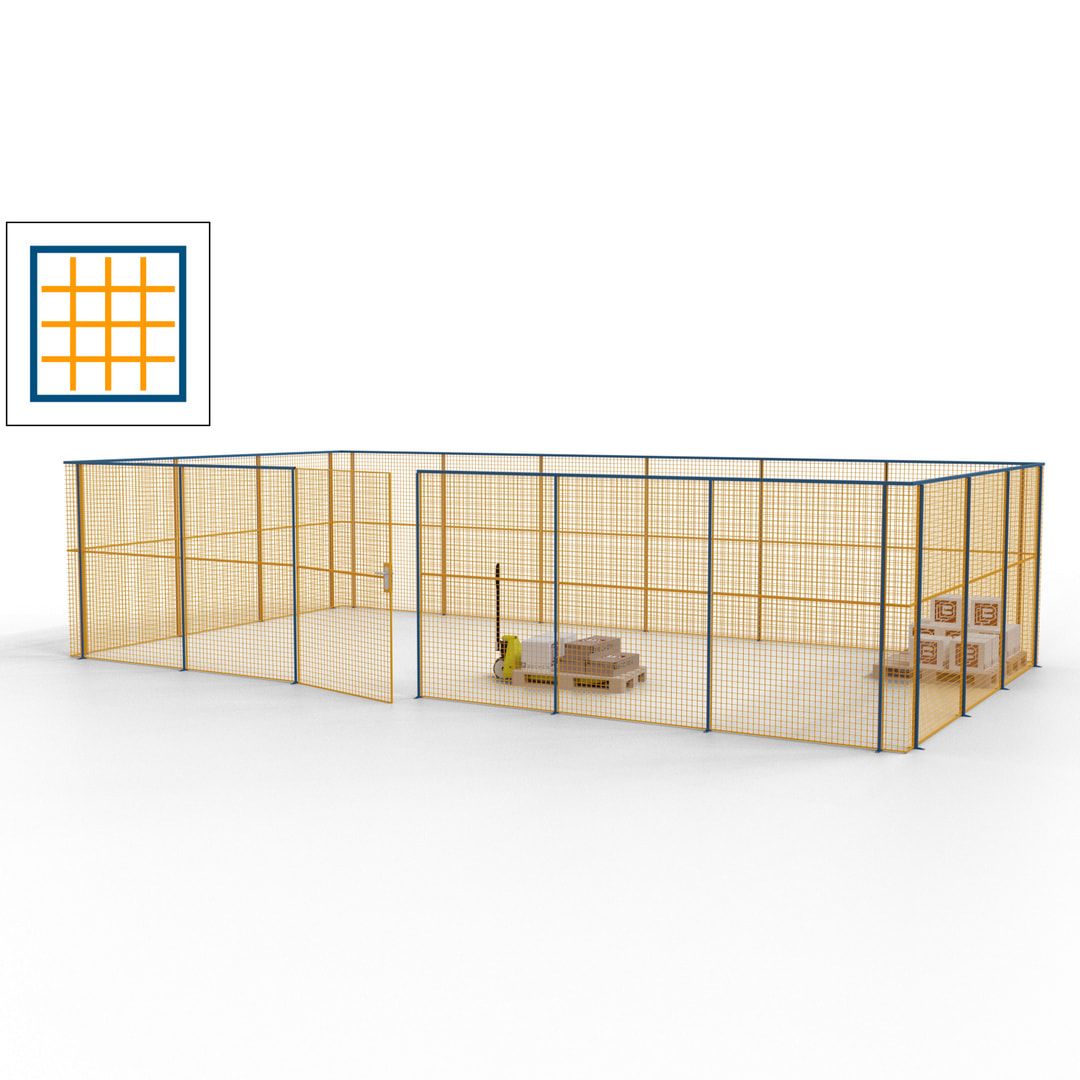 Maschinen Schutzgitter - Hallentrennwand - Sicherheitszaun - Tür - 27 m - 2.200 x 9.400 x 4.900 mm (HxBxT) - enzianblau