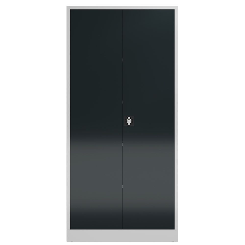 Aktenschrank, Büroschrank, abschließbar, Flügeltüren, 4 Fachböden, 1.945 x 920 x 500 mm (HxBxT), Stahl, Korpus und Türen lichtgrau