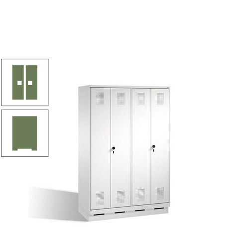 Doppel-Spind, Doppeltüren, Garderobenschrank mit Sockel, 4 Abteile a 300 mm, Korpus anthrazitgrau, Tür anthrazitgrau, 1.800 x 1.200 x 500 mm (HxBxT)