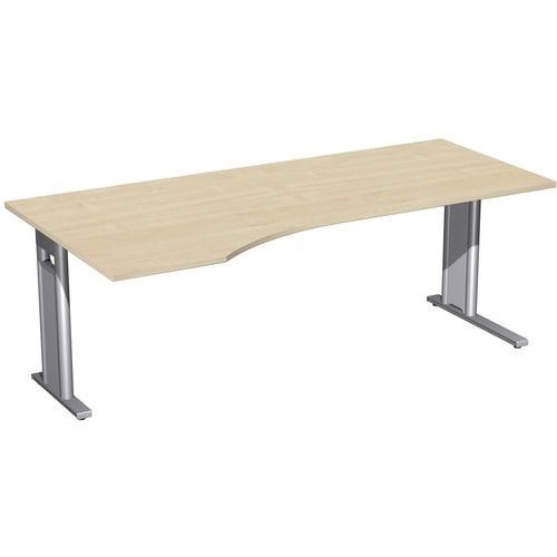 Eckschreibtisch, Ecke links, Füße einseitig verkürzt, C-Fuß Pro, 720 x 1.600 x 1.000 mm (HxBxT), Gestell silber, Dekor Ahorn
