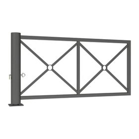 Drehschranke, Schlagbaum, mit Dekoelement, Drehachse, arretierbar, Stahlrohr, 2.010 mm breit, Farbe wählbar