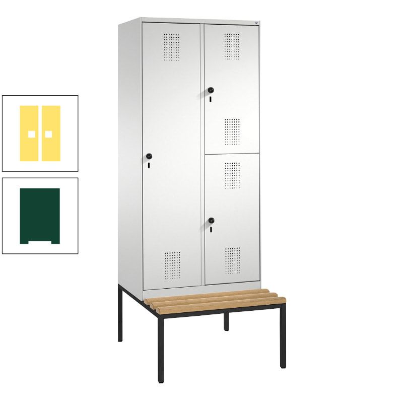 Garderobenschrank, Spind ein- und doppelstöckig Sitzbank, 2 Abteile, 3 Fächer, 2.090 x 800 x 500 mm (HxBxT), Front anthrazitgrau, Korpus anthrazitgrau