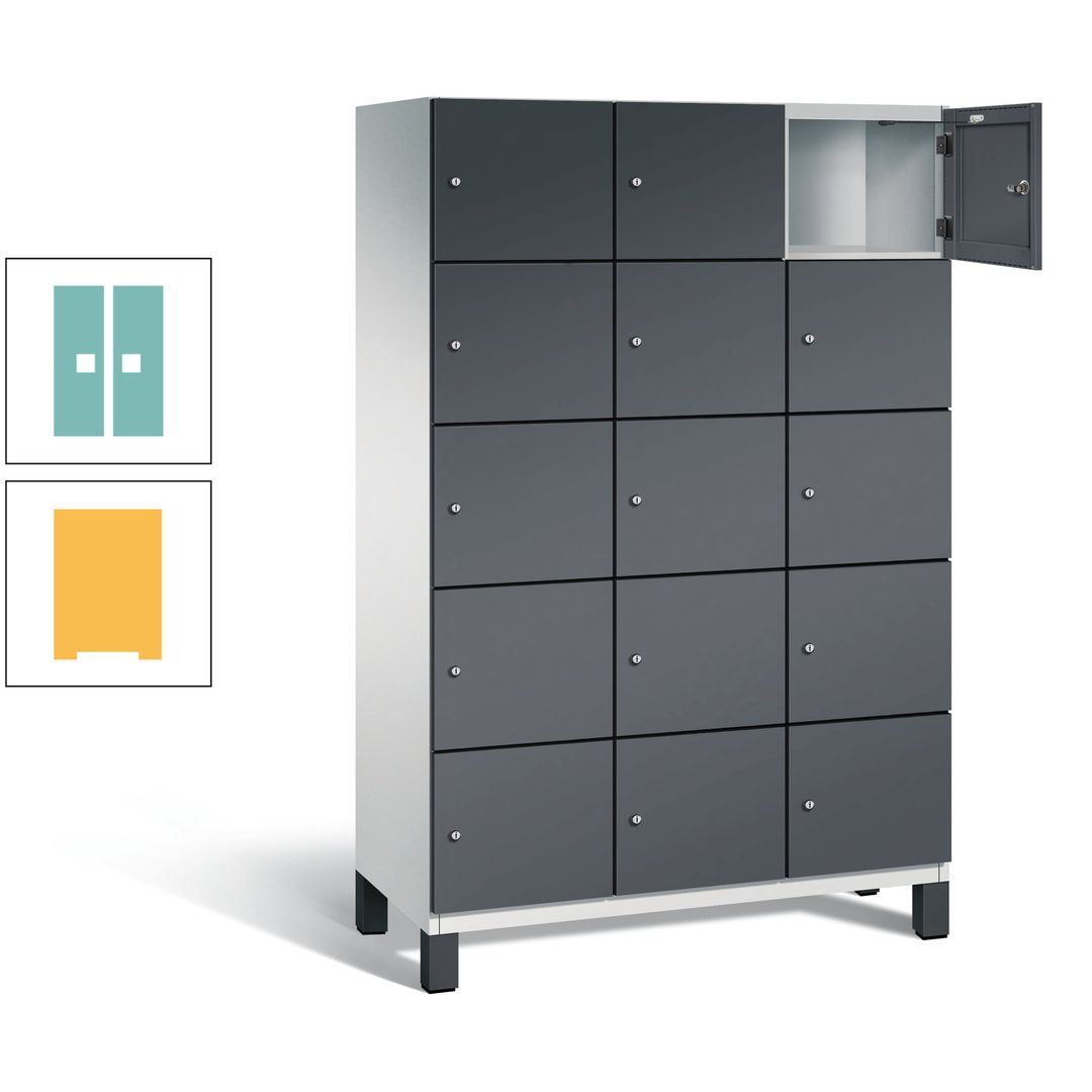 Fächerschrank, Stahlschrank, 15 Fächer, Türöffnungsbegrenzer, Füße, 1.980 x 1.200 x 525 mm (HxBxT), Korpus anthrazitgrau, Front anthrazitgrau