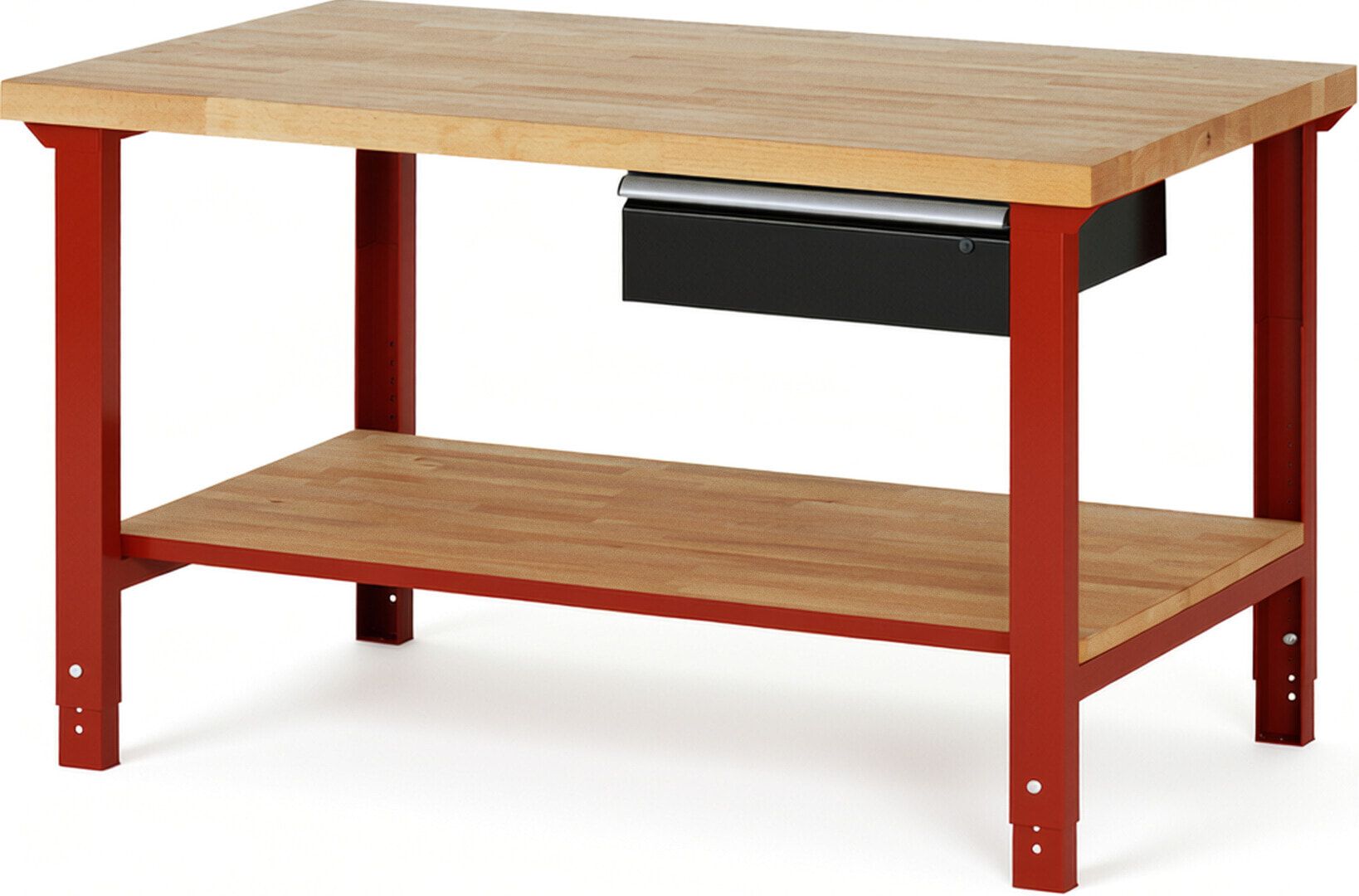 Werkbank mit Ablage - 1 Schublade - 150:1 - höhenverstellbar 790 - 1.140 mm - 1.500 x 900 mm (BxT) - 750 kg - Buche - Anthrazitgrau
