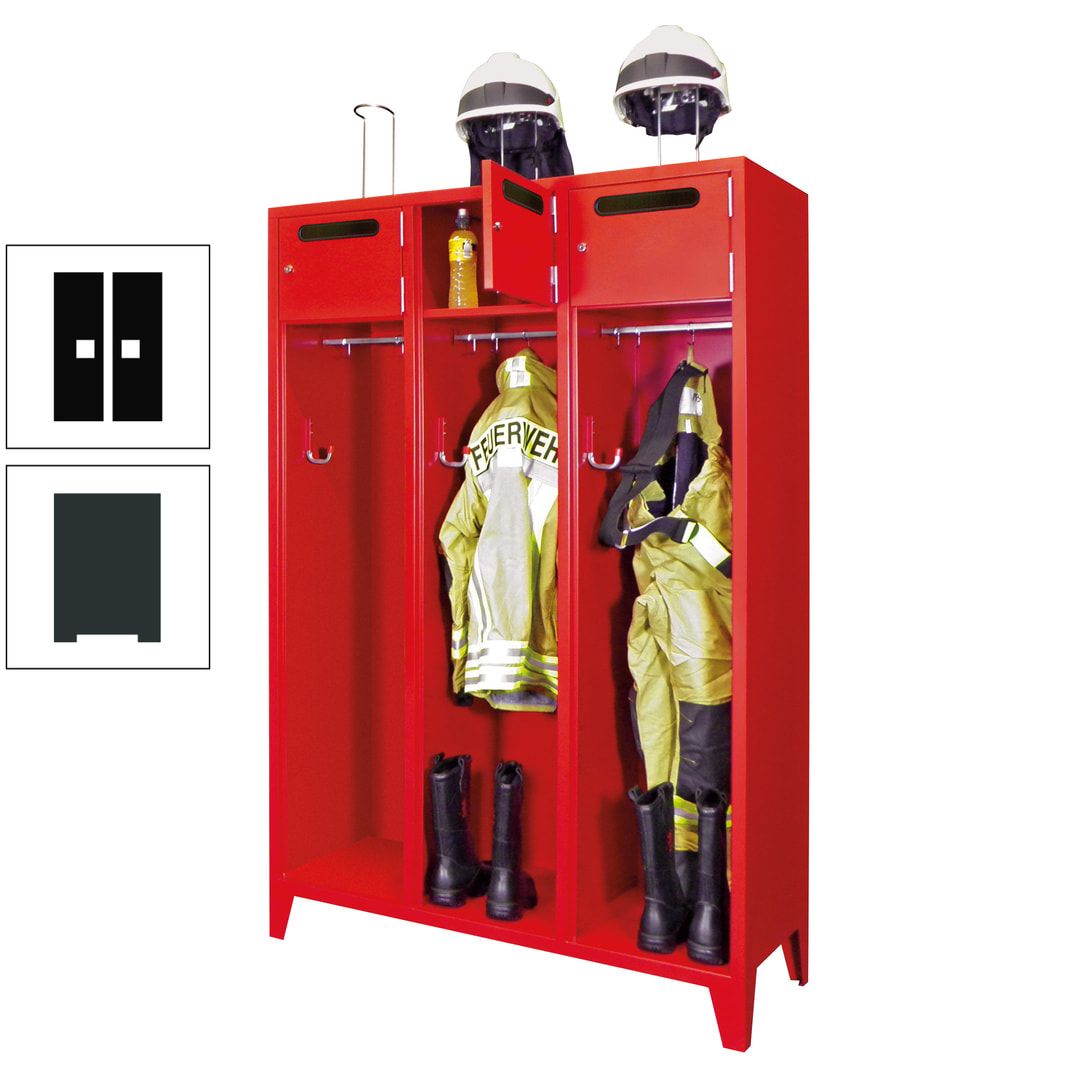 Feuerwehrschrank - 3 Abteile - Ablagefach mit Tür, Einwurfschlitz - 2.100 x 1.230 x 500 mm (HxBxT) - anthrazitgrau