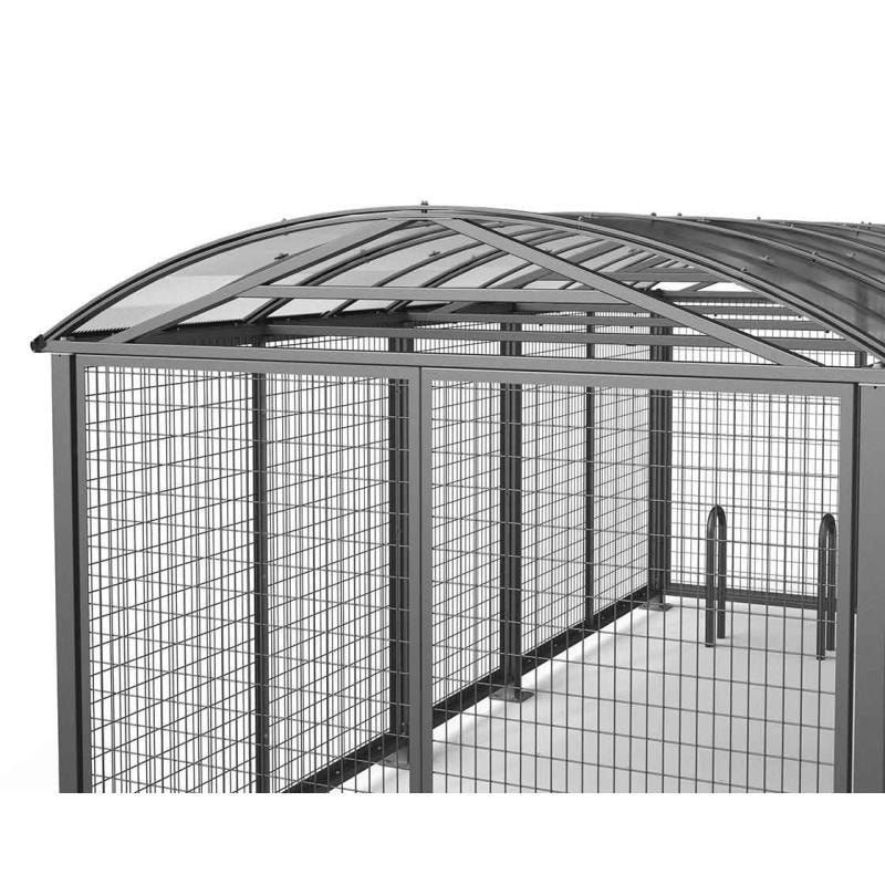 Fahrradüberdachung, Fahrradhaus, Unterstand, Digitalschloss, Stahlgitter, 2.640 x 6.250 x 2.830 mm (HxBxT), feuerverzinkt, enzianblau (RAL 5010)